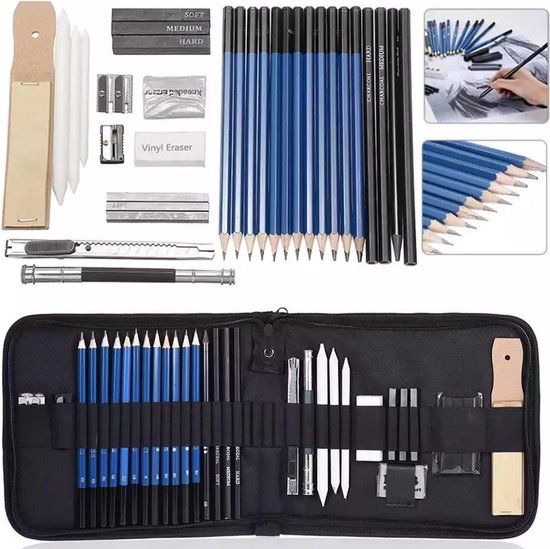 LOUZIR 33-Delig Professionele Schets Potloden Set - Teken Potloden - Grafiet - Etui - 2B-6B