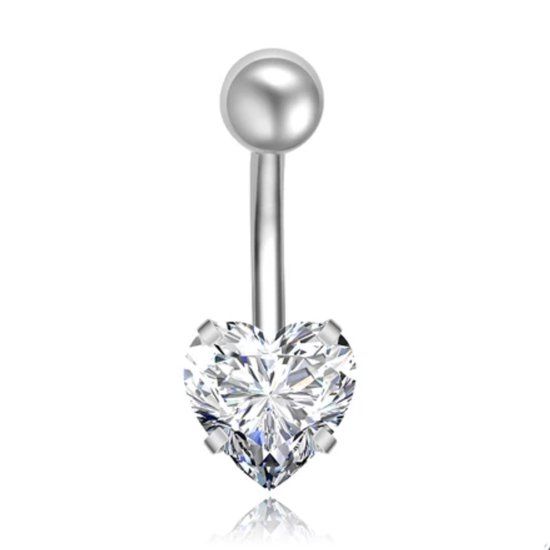 LGT JWLS Lookinggoodtoday Stalen Navelpiercing - Zilverkleurig - Hartvormige Zirkonia - 8mm