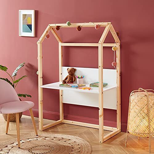 BAÏTA TINY02 bureau voor kinderen, schaalbaar, grenenhout, wit, lengte 100 cm