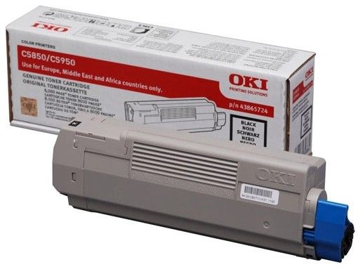 OKI 43865724 Black Toner Cartridge - 8000 Pages - Compatible with C5850/5950/MC560