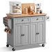 VEVOR Keukeneilandtrolley met 2 Lades en 2 Deuren, Verrijdbaar Keukeneiland, Grijs, Keukentrolley met Kruidenrek, Handdoekrek en Tafelblad (900 X 450 X 27 mm) voor Eetkamer, Keuken, Serveerwagen