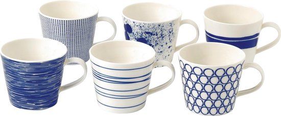 Royal Doulton Pacific Mokken - Set van 6 - 450 ml - Wit/Blauw