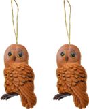 Decoris Suspension de Noël - 2x - Hibou - Brun - 8 cm - Plastique