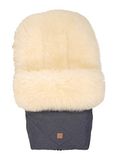 Lamsvacht Nelly Lamsvacht voetenzak Nelly Limited Edition, lamsvacht milky zand, navy melange