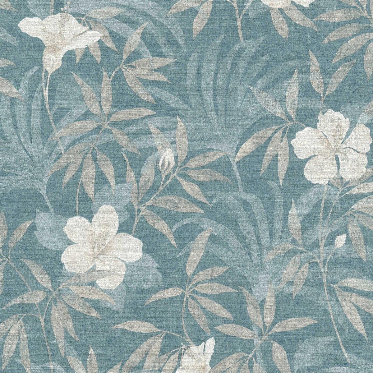 A.S. Création BLOEMEN BEHANG - Blauw Beige - Bloemenmotief - AS Creation Cuba - Papier