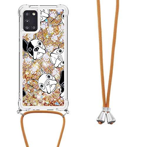 TUUNKMUY Telefoonhoesje Ketting voor Motorola Moto E7i Power Glitter Case Vloeibaar Volledige Lichaam Beschermende Shockproof Bling Glanzende Liefde Vloeiende Waterval Luxe Clear Telefoon Case voor Motorola Moto E7i Power