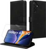 kwmobile telefoonhoesje geschikt voor Samsung Galaxy A36 5G hoesje - Smartphone case met pasjeshouder - RFID-blokkering en screenprotector - In zwart