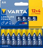 VARTA Batterijen AA, 16 stuks (12+4), Longlife Power, alkaline, 1,5 V | AA-batterij LR6, Made in Germany, tot 10 jaar houdbaar