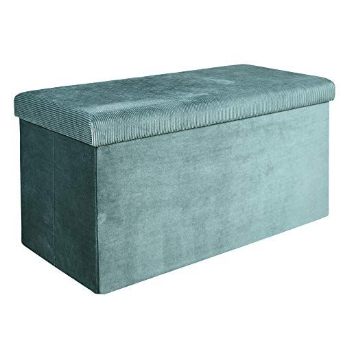 The Home Deco Factory Coffre Banc Pliable Velours Cotele Giulia Bleu - 76x38x38 cm