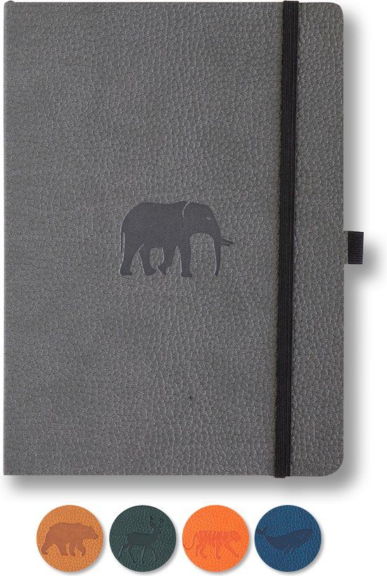 Dingbats* Wildlife A5 Soft Cover Notebook - Grey Elephant - Dotted