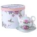 London Boutique Tea for One Suacer Theepot/mok, suacerset, shaby chic, flora, vogel, roos, vlinder, porselein, geschenkdoos, blauwgroen, keramiek, 15 x 15 cm