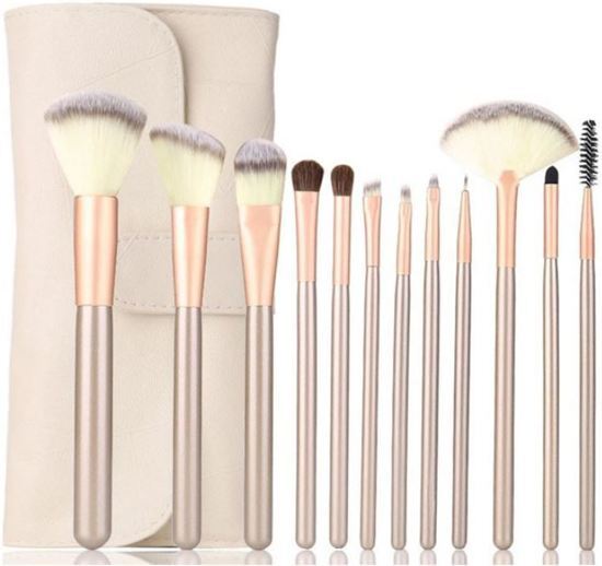 Evvie Professionele Make-up Kwastenset - 12 delig - Beige-Goud - in Etui