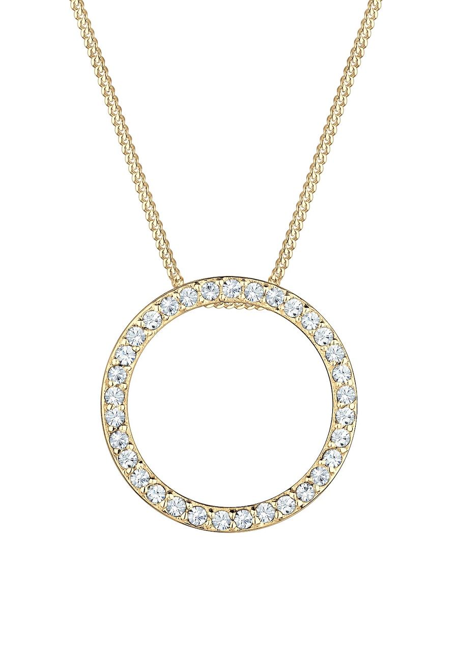 Elli Halsketting Dames Cirkel Hanger Klassiek met Kristallen in 925 Sterling Zilver