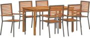 vidaXL - Eettafel Set - 7-delig - Grijs - Massief Acacia Hout