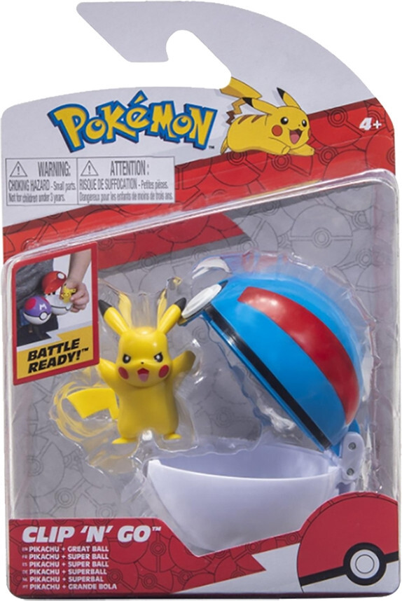 Wicked Cool Toys Pokemon Figure - Standing Pikachu + Great Ball (Clip 'n' Go)