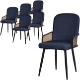 ML-Design Eetkamerstoelen set van 6 donkerblauw gestoffeerd met rugleuning