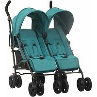 vidaXL Poussette à Deux Places Landau Double Pliable Bébé Enfants Voyage Parc Extérieur Promenade Système de Pliage à une Main Vert Acier