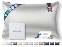 RENESSY Kussensloop van 100% Bio-Zijde 50x70 cm - 22 Momme Moerbeizijde, Klasse 6A, Oeko-Tex gecertificeerd in Duitsland - Luxe voor haar en huid, 1 Stuk (Lichtgrijs)