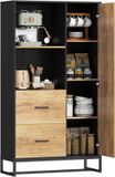 Homcom Keukenvoorraadkast - Spaanplaat - 88x35x160cm - Zwart en naturel hout
