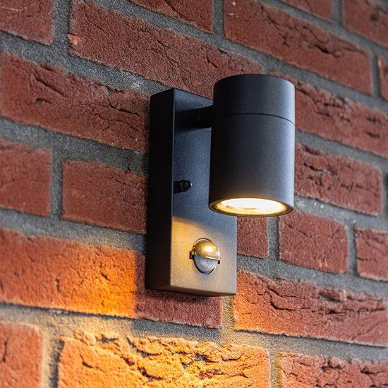 HOFTRONIC Mason LED Wandlamp met bewegingssensor en schemerschakelaar - 4000K neutraal wit - Downlight IP65 voor binnen en buiten - Zwart