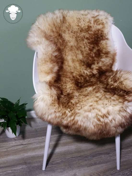 Schapenvacht SHOP Schapenvacht Echt - 100% ECO - Moeflon Bruin Wit Melange LARGE 105cm - Schapenvel Vloerkleed