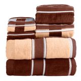 Lavish Home 6-delige badhanddoekenset - Oakville beige gestreept 100% katoen velours set met 2 badhanddoeken, 2 handdoeken en 2 washandjes