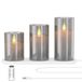EXTSUD Led-kaarsen, vlamloos, oplaadbaar, met laadstation en afstandsbediening, 3 stuks decoratieve knipperende glazen kaarsen met timer voor feest, verjaardag, bruiloft (grijs)