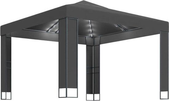 vidaXL Prieel met dubbel dak en LED-lichtslinger 3x3 m antracietkleur