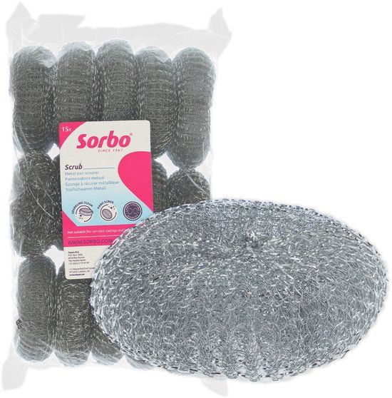 Sorbo - Schuurspons Metaal - Set van 15 stuks - RVS - 23 gram - 700318
