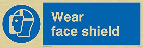 Viking Signs "Wear Face Shield" Sign - Rigid Gold Plastic - 100 x 300 mm