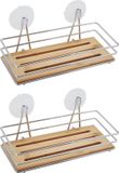 MSV Doucherekje/badkamerrek - 3x - bamboe hout - metaal - 27 x 12 x 10 cm