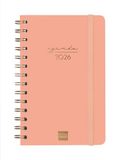 Finocam Spiraalkalender 2026, weekoverzicht, dwarsaanzicht, januari - december (12 maanden), jaarplanner 2026, met elastiek, dubbele spiraalbinding, hardcover, koraal, Catalaans
