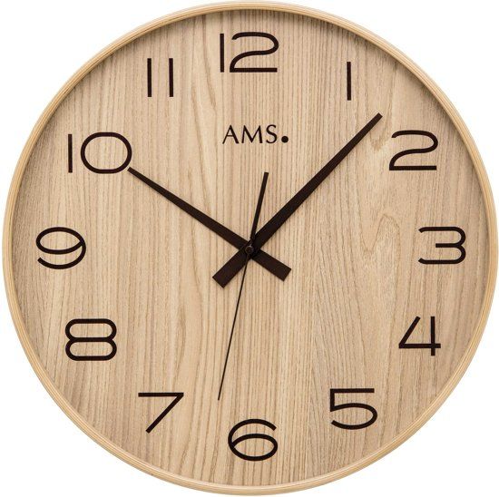 AMS 5522 Wandklok zendergestuurd hout 40 cm