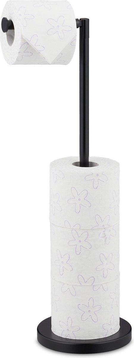 Relaxdays toiletrolhouder staand - wc rolhouder zwart - closetrolhouder - reserverolhouder