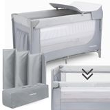 Moby-System Closely 3-in-1 reisbed voor baby's met luiertafel, matras, geventileerde wanden, 4 verstelbare niveaus, wielen en draagtas, 126 x 66 cm