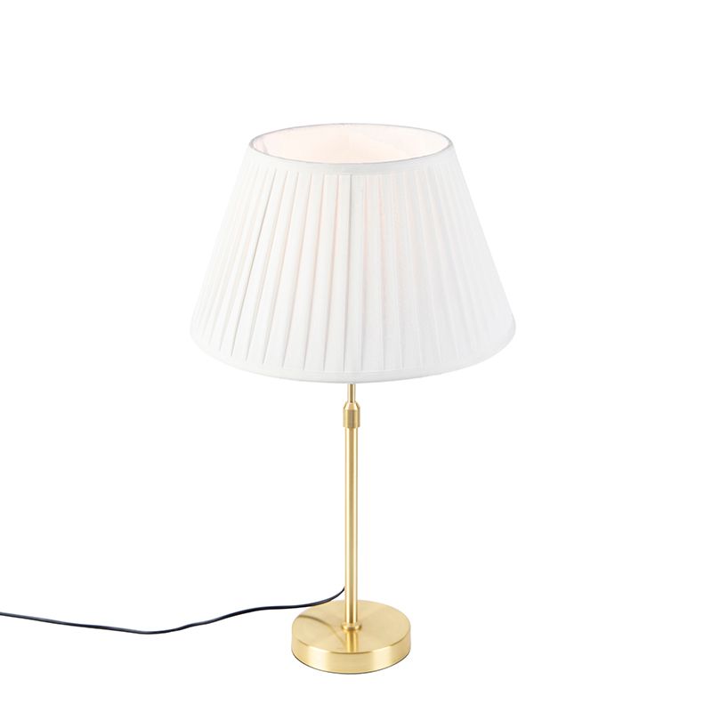 QAZQA Parte Tafellamp - Gouden Tafellamp met Plisse Kap - Crème - 35 cm