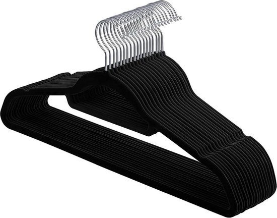 Hoppa! Songmics 20 STUKS Ruimtebesparende Antislip kleerhangers Ultra Dunne Kleerhangers met 360 graden draaibare haak Kledinghangers ZWART Set van 20 Stuks