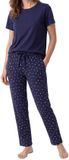 Schiesser Dames pyjama Mix & Relax blauw / crème