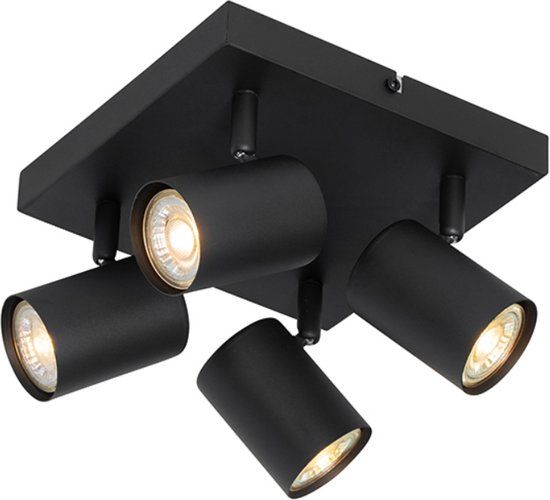 QAZQA Jeana - Modern 4-Light Black Ceiling Spot - Dimmable - GU10 - Smart Home Compatible
