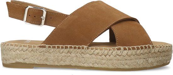 Manfield - Dames - Cognac suède plateau sandalen - Maat 39