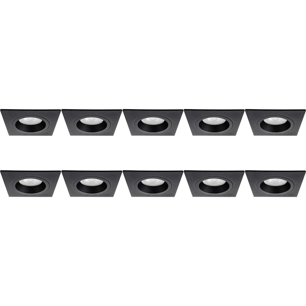 BES LED Spot Armatuur 10 Pack - Pragmi Rodos Pro - GU10 - Inbouw Vierkant - Mat Zwart - Aluminium - 93mm