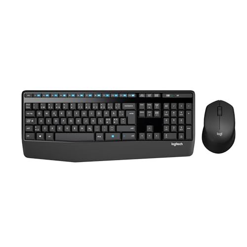 Logitech MK345 Draadloze Combo Full-Size Toetsenbord met Polssteun en Comfortabele Rechtshandige Muis, 2,4 GHz Draadloze USB-Ontvanger, Compatibel met PC, Laptop, US Intl QWERTY indeling - Zwart