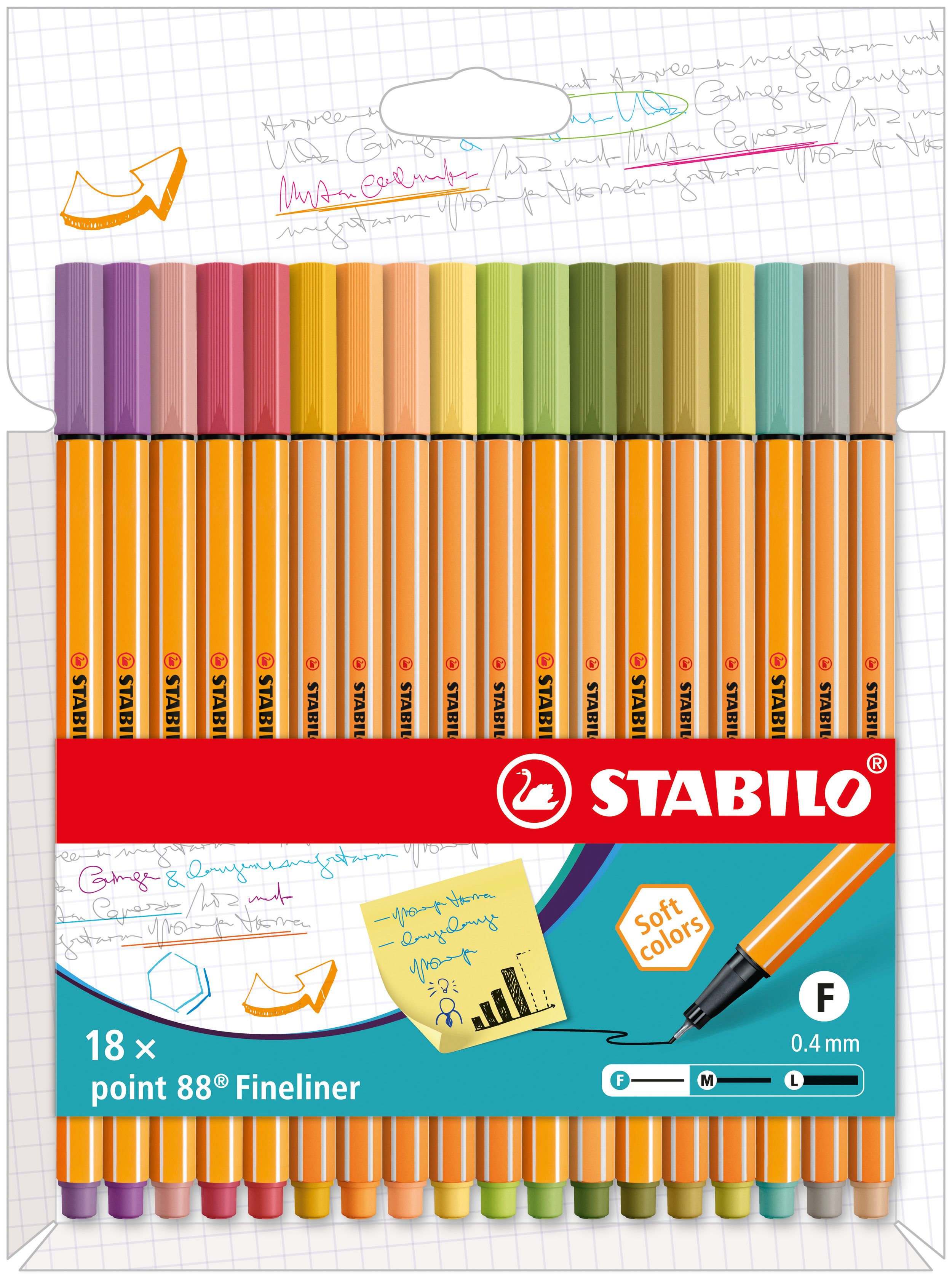 STABILO point 88 Fineliner Pen - 0.4 mm - Assorted Colors - 18 Pack