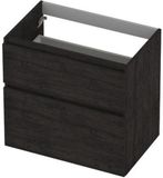 INK - Onderkast 2 Laden Greeploos Hout Decor met Houten Keerlijst A-symmetrisch - 700x450x650 Mm - Houtskool Eiken