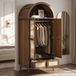 STILVORA Kledingkast - Twee Deuren En Twee Lades Met Kledingstang - Voor Slaapkamer - MDF En PE-Rotan - 80x55x180 Cm - Walnootlook Beige