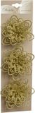 Decoris Kaemingk Kerstboomversiering Bloemen - 3x stuks - 11 cm - goud glitter - op clip - ornament