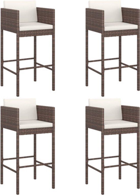 vidaXL Barkrukken 4 stuks met kussens poly rattan bruin