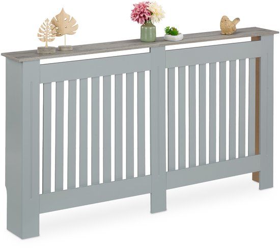 Merkloos Relaxdays Radiatorombouw - 83x152x19 cm - Landelijk met plank - Grijs