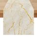 Sans marque Chemin de table en lin - Design moderne avec texture marbre doré et art abstrait - Blanc Or - 40 x 240 cm