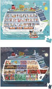 Janod Hat Boxed 2 Puzzles Cruise Ship - 100 And 200 Pcs